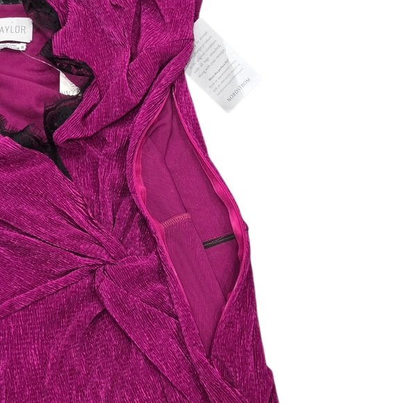 SAYLOR Kiersey Magenta Twist Front Long Sleeve Midi Dress Lace V-Neck XS New - Picture 10 of 14